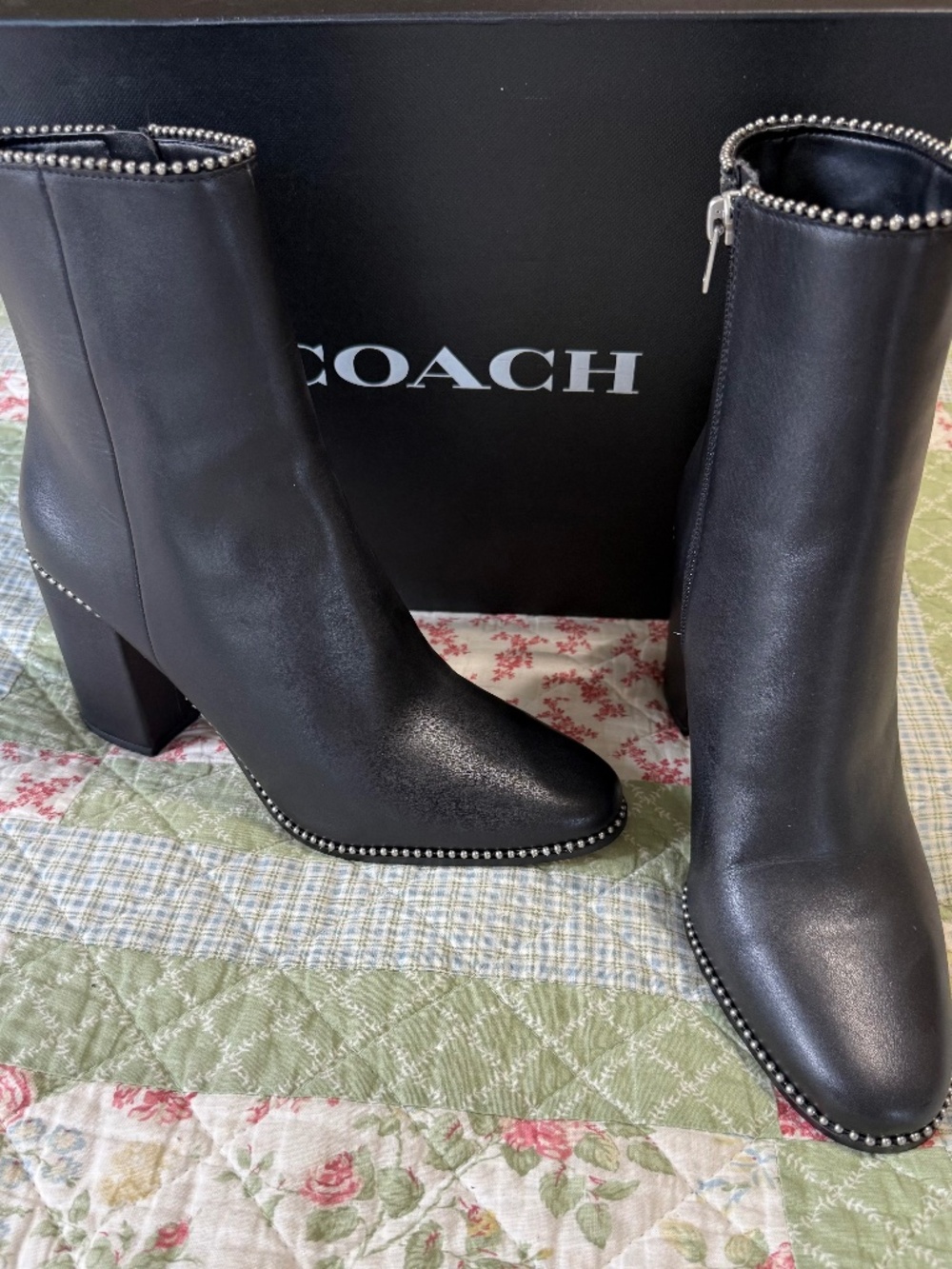 Coach Drea Bootie, Black w/silver bead trim, Sz 9.5